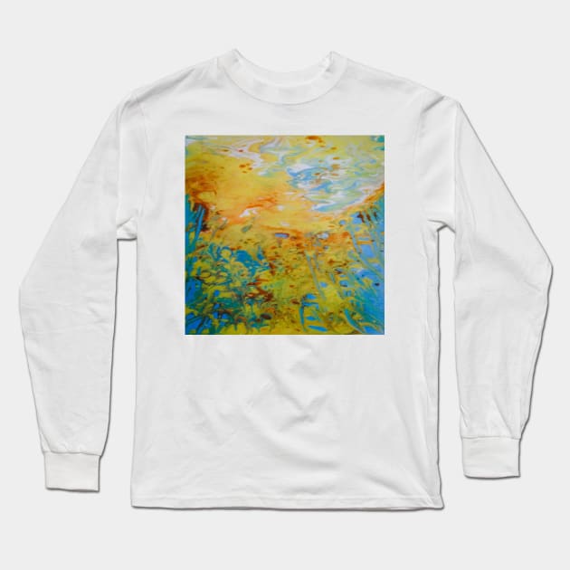 Abstract Jellyfish Painting Fluid Art Design In Vibrant Colors Blues, Oranges, Yellows and White Long Sleeve T-Shirt by AJDesignsstuff